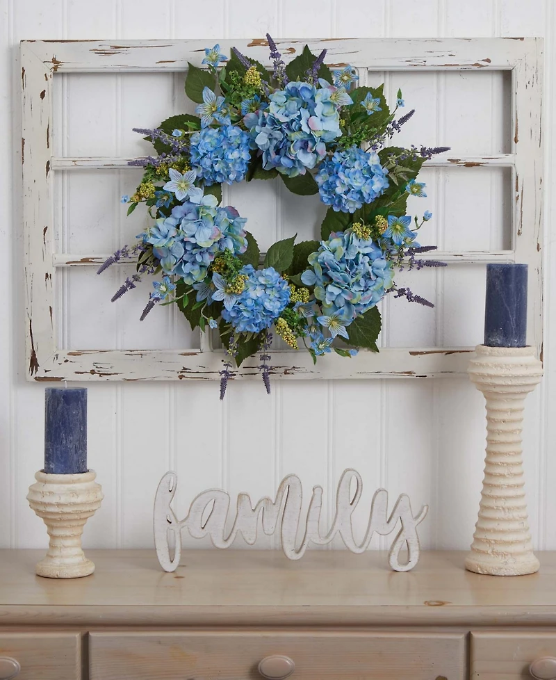 Nearly Natural 24" Hydrangea Blue Wreath