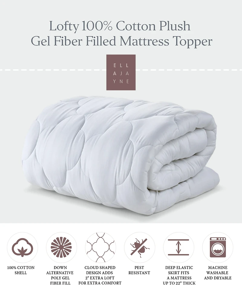 Ella Jayne Lofty 100% Cotton Plush Gel Fiber Filled Mattress Topper, Full