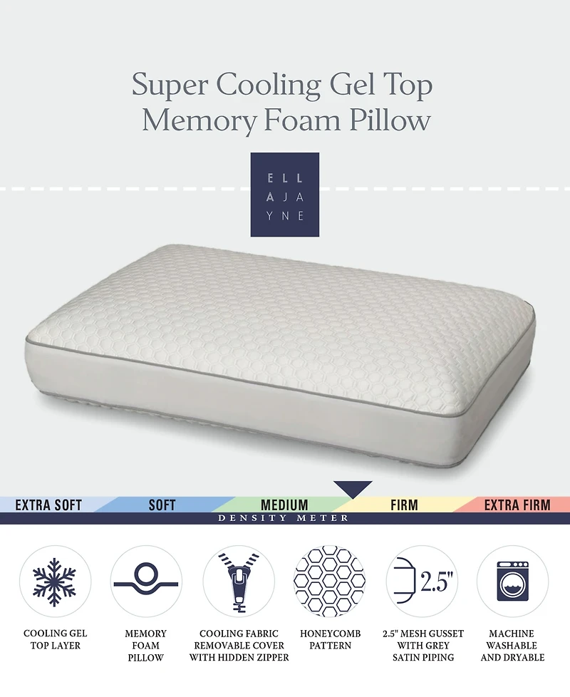 Ella Jayne Super Cooling Gel Top Memory Foam Pillow, Standard