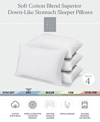 Ella Jayne Superior Cotton Blend Shell Soft Density Stomach Sleeper Down Alternative 4-Pack Pillows, King