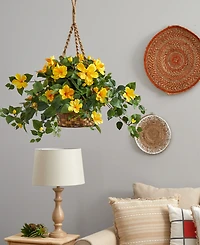 Nearly Natural Hibiscus Artificial Plant Hanging Basket