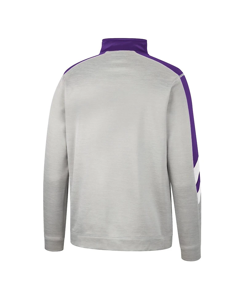 Men's Colosseum Gray, Purple Kansas State Wildcats Bushwood Fleece Quarter-Zip Jacket