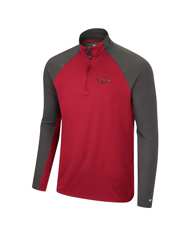 Men's Colosseum Cardinal, Charcoal Arkansas Razorbacks Two Yutes Raglan Quarter-Zip Windshirt