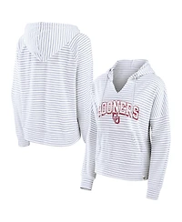 Women's Fanatics White Oklahoma Sooners Striped Notch Neck Pullover Hoodie