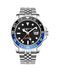 Stuhrling Meridian 3968 Men s Gmt Diver Watch – Quartz Movement, 42mm Stainless Steel Case, Black Dial, Blue/Black Bezel