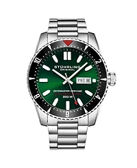 Stuhrling Men s Aquadiver 44mm Swiss Automatic Diver Watch, Green Dial, Stainless Steel Bracelet, 200M Water Resistant