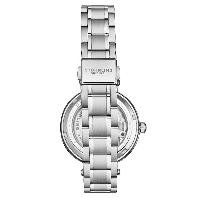 Stuhrling Women's Automatic Alloy Silver Case, Skeleton Dial,Silver Ss Link Bracelet Watch Crystal Studded Bezel