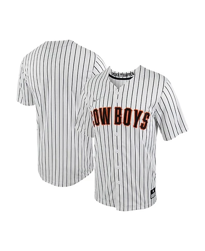 Men's Nike White, Black Oklahoma State Cowboys Pinstripe Replica Full-Button Baseball Jersey