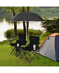 Costway Folding Picnic Double Chair W/Umbrella Table Cooler Beach