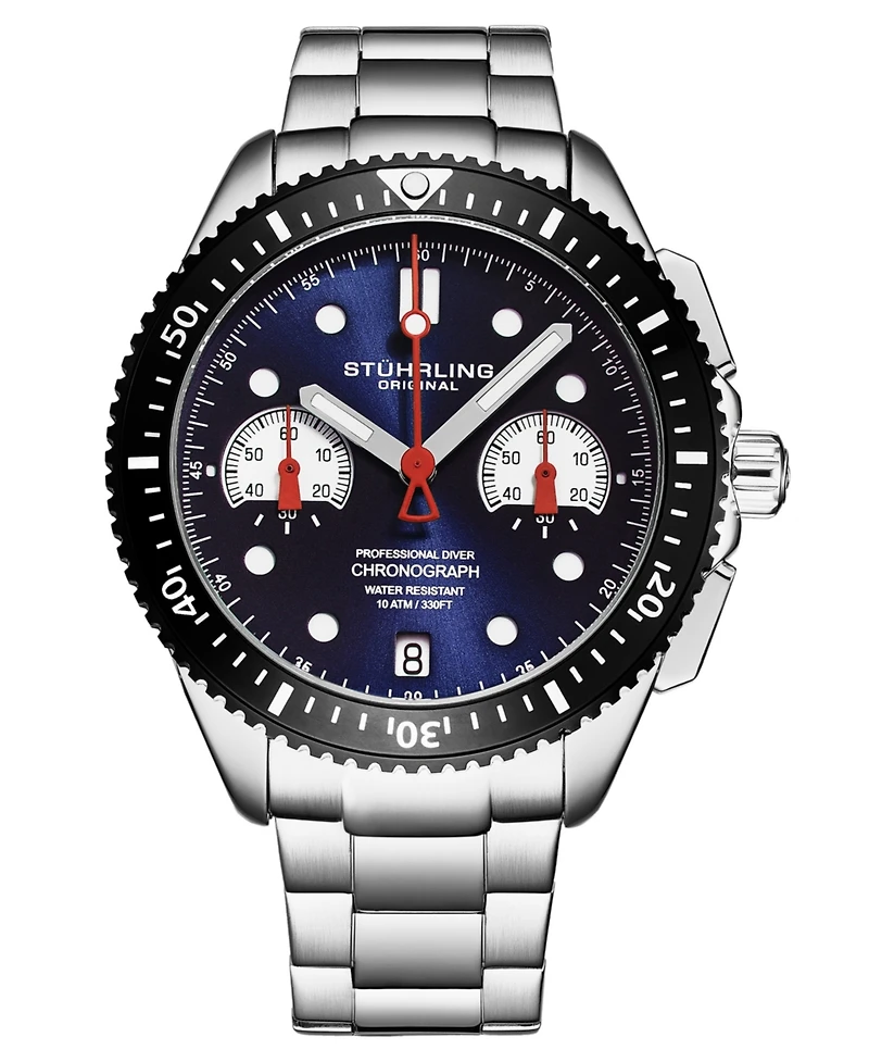 Stuhrling Velocity 4016 Men s Chronograph Watch – Quartz Movement, 42mm Case, Rotating Bezel, Stainless Steel Bracelet