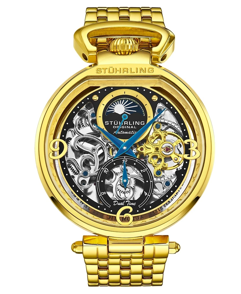 Stuhrling Men's Legacy Gold Stainless Steel, Black Dial, 45mm Round Watch