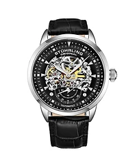 Stuhrling Men's Legacy Black Leather, Black Dial, 44mm Round Watch