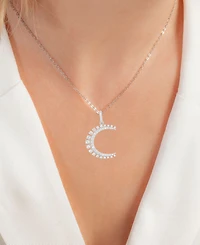 Cubic Zirconia Heart Crescent Moon Pendant Necklace in Sterling Silver, 18" + 2" extender