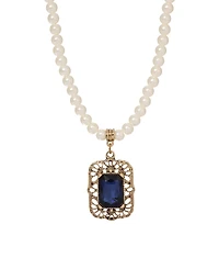 2028 Imitation Pearl Octagon Pendant Necklace