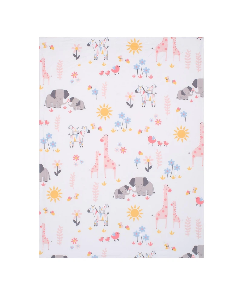 Lambs & Ivy Jazzy Jungle White Fleece Safari Animals Soft Baby Blanket