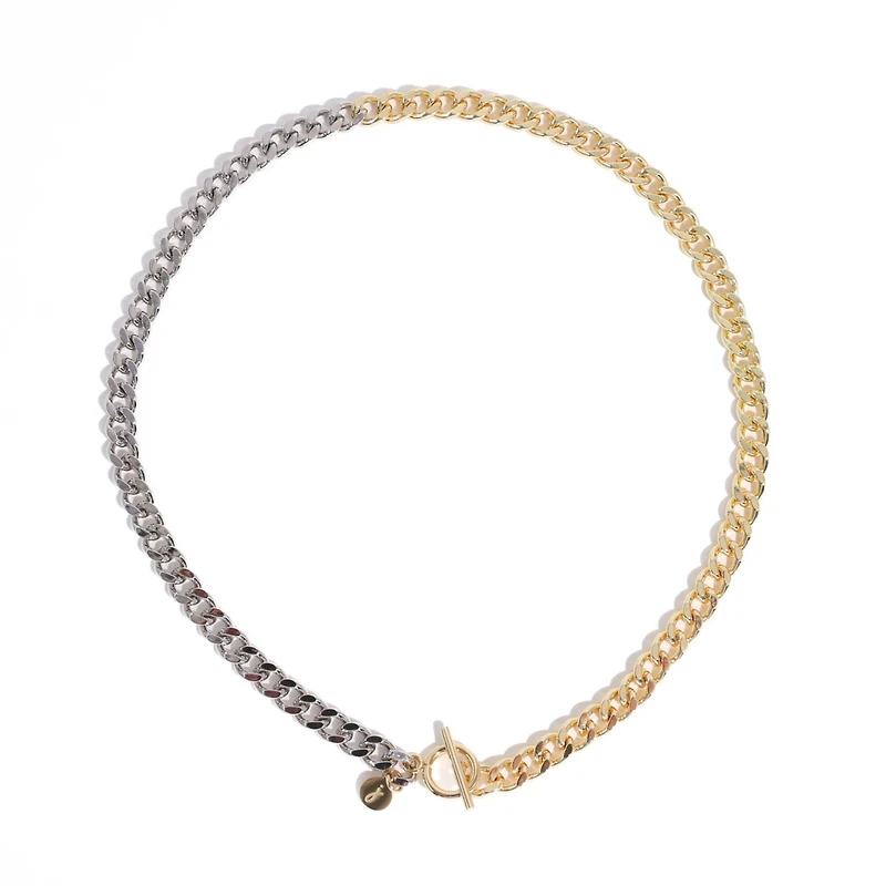 Joey Baby Silver Plated & Gold plated Brass Mixed Metal - Sake Necklace 17" For Unisex