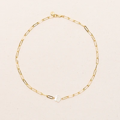 18K Gold Plated Chain with Flower Shap of a Mother of Pearl Charm - Fafa Necklace 17" For Women