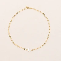 18K Gold Plated Chain with Flower Shap of a Mother of Pearl Charm - Fafa Necklace 17" For Women