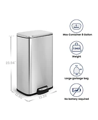 8 Gal./30 Liter Rectangular Stainless Steel step-on Trash Can for kitchen
