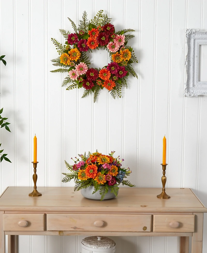 Nearly Natural Mixed Flower Wreath