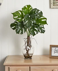 Nearly Natural 26" Monstera Artificial Plant in Glass Vase with Rocks