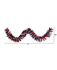 9' Patriotic American Flag Themed Artificial Garland with 50 Warm Led Lights