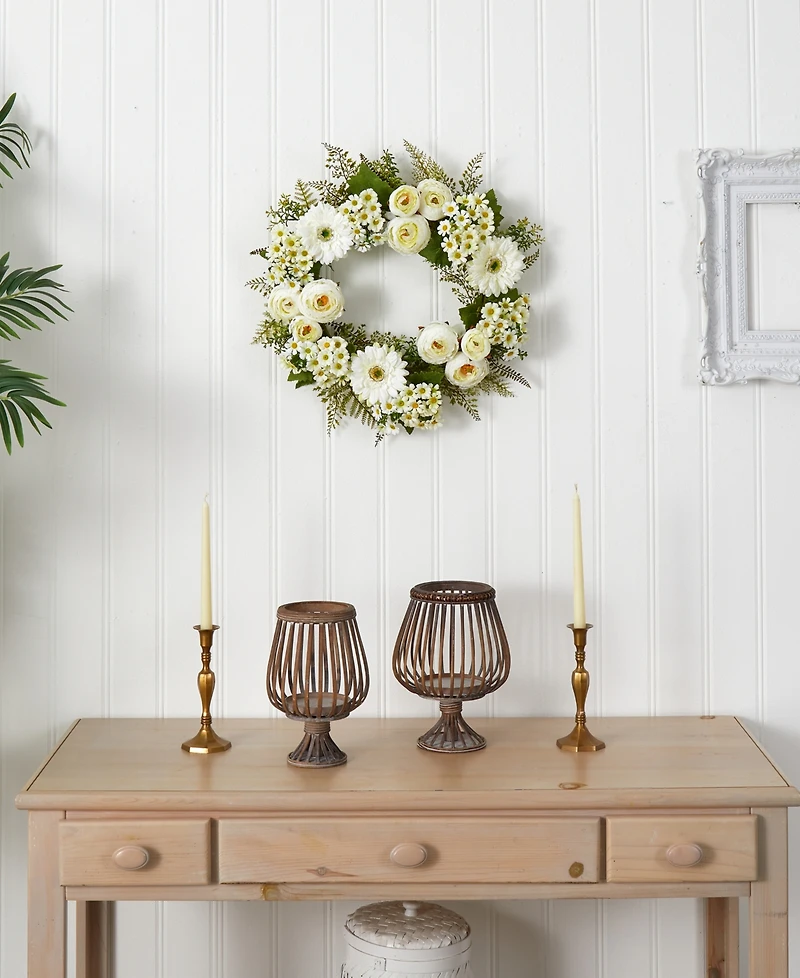Nearly Natural 24" Mixed Daisies and Ranunculus Wreath