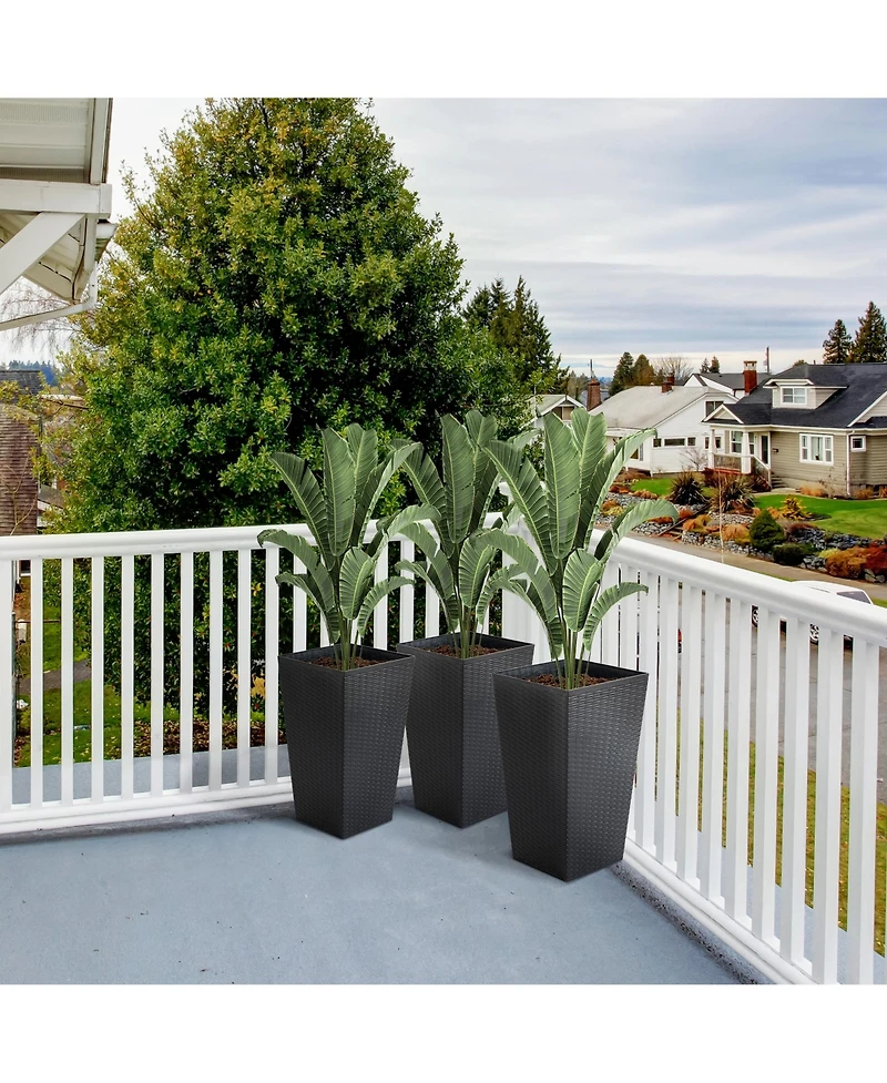 Outsunny Set of 3 Tall Planters, Outdoor & Indoor Flower Pot Set for Front Door, Entryway, Patio and Deck, Black