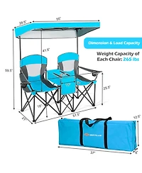 Costway Portable Folding Camping Canopy Chairs w/ Cup Holder Cooler