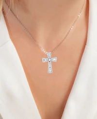 Cubic Zirconia Baguette & Round Cross 18" Pendant Necklace