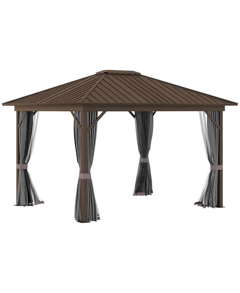Outsunny 10' x 12' Hardtop Gazebo with Netting and Curtains, Galvanized Steel Roof, Hardtop Cover, Hook for Decorations, Light Weight Rust Resistant A