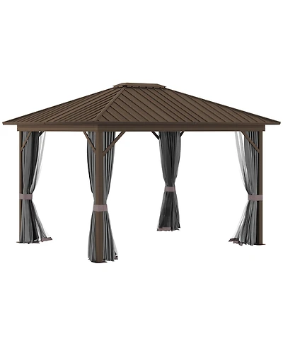Outsunny 10' x 12' Hardtop Gazebo with Netting and Curtains, Galvanized Steel Roof, Hardtop Cover, Hook for Decorations, Light Weight Rust Resistant A