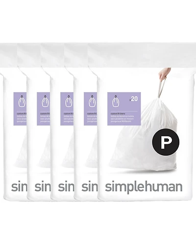 simplehuman Code P 100pk Custom Fit Liners with 5 Quick Dispense Packs, 50-60L Kitchen Trash Bag Liners