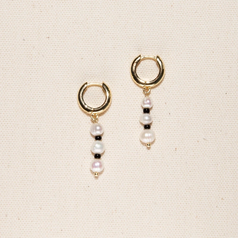 Joey Baby 18K Gold Plated Freshwater Pearl with Black Japanese Beads - Victoria Earrings For Women