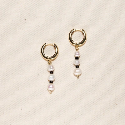 Joey Baby 18K Gold Plated Freshwater Pearl with Black Japanese Beads - Victoria Earrings For Women