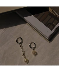 18K Platinum Plated Brass with Large Freshwater Pearls Mismatch Style - Suki Earrings For Women