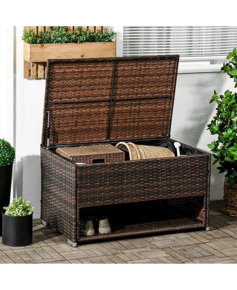 Outsunny Deck Box w/ Outdoor Towel/Shoe Rack, Inner Liner,