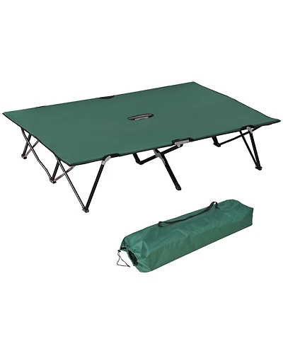 Outsunny 2 Person Camping Cot for Adults w/ Bag, Hunting Fishing Trip Bed,