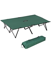 Outsunny 2 Person Camping Cot for Adults w/ Bag, Hunting Fishing Trip Bed,