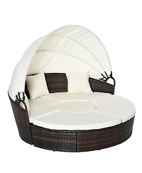 Outsunny Rat Daybed Patio Furniture Set w/ Adjustable Canopy