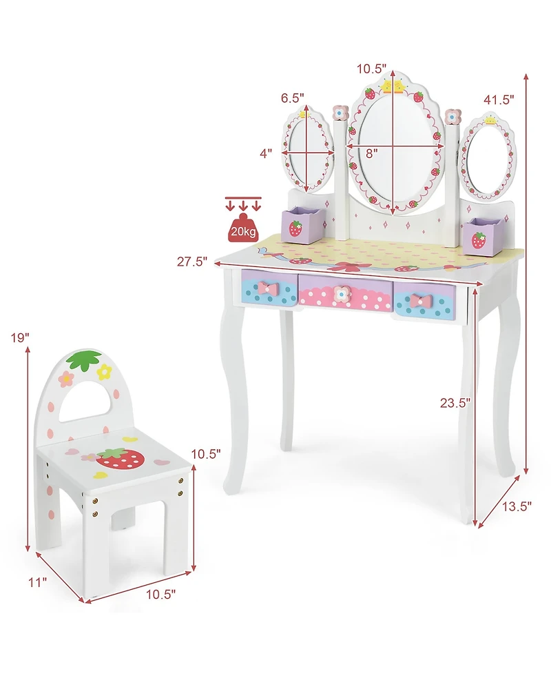 Costway Kids Vanity Princess Makeup Dressing Table Chair Set