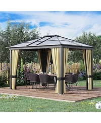 Outsunny 10x12 Polycarbonate Hardtop Gazebo, Gazebo Canopy with Aluminum Frame, Curtains and Netting for Garden, Patio, Backyard, Beige