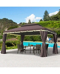 Outsunny 10' x 13' Gazebo, Aluminum, Mesh, 2 Tier Polyester Roof