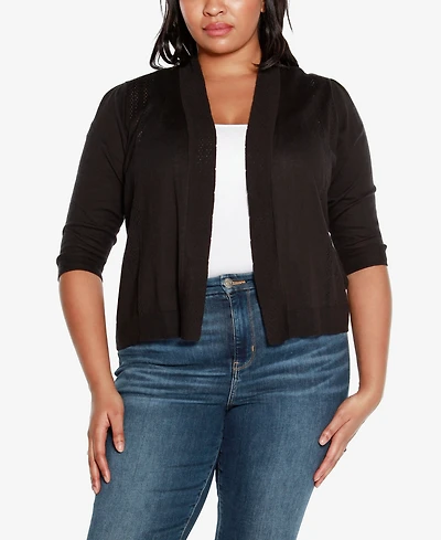 Belldini Plus Size 3/4 Sleeve Open Cardigan Sweater