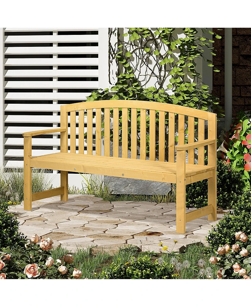 Outsunny 56" Outdoor Wood Bench, 2-Seater Wooden Garden Bench with Slatted Seat, Backrest & Arm Rests for Patio, Porch, Poolside, Balcony, Natural