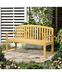 Outsunny 56" Outdoor Wood Bench, 2-Seater Wooden Garden Bench with Slatted Seat, Backrest & Arm Rests for Patio, Porch, Poolside, Balcony, Natural
