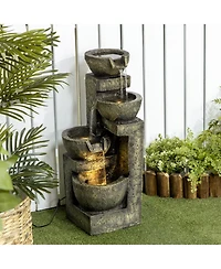 Outsunny Outdoor Fountain with Adjustable Flow & Led Lights, Stone Look