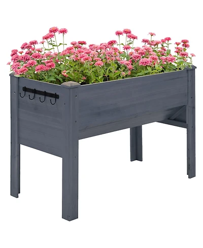 Outsunny 48" Fir Wood Raised Garden Bed w/ Tool Hooks,