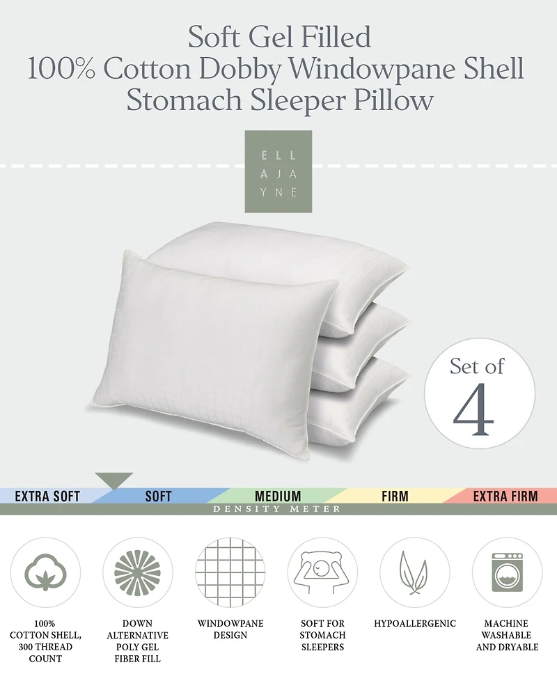 Ella Jayne 100% Cotton Dobby-Box Shell Soft Density Stomach Sleeper Down Alternative 4-Pack Pillow