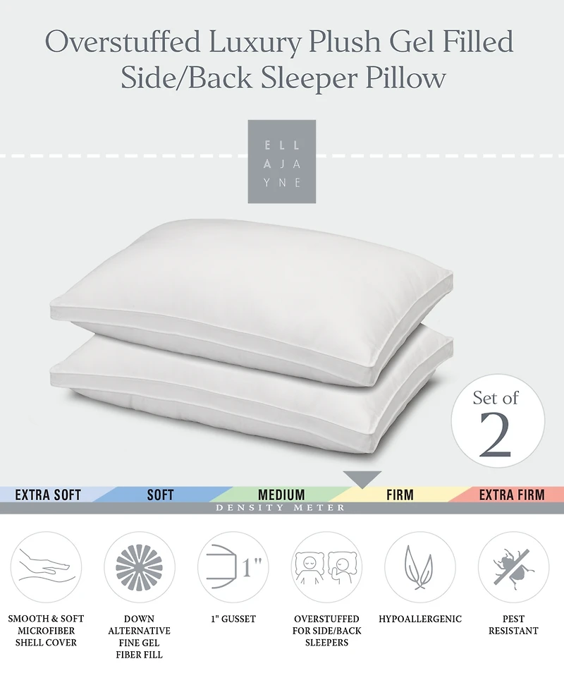 Ella Jayne Gusseted Firm Plush Down Alternative Side/Back Sleeper -Pack Pillow